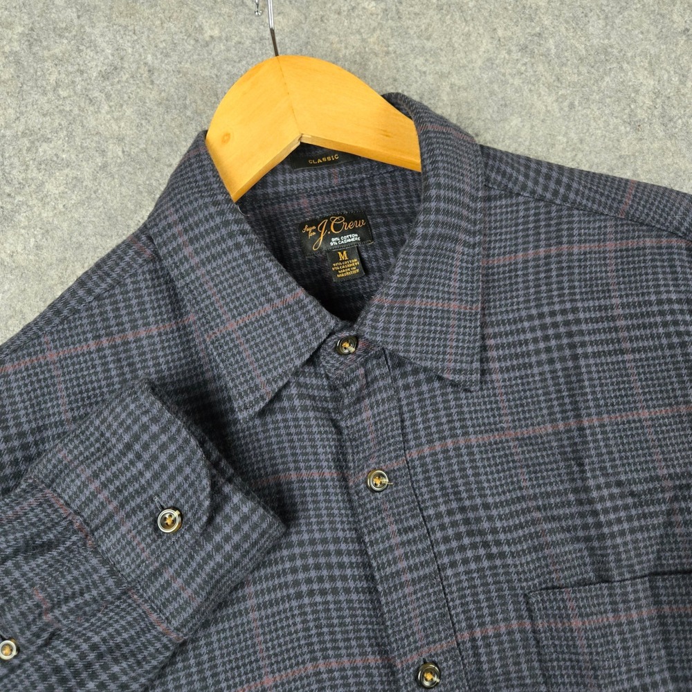J.Crew Shirt Mens Medium Blue Plaid Cashmere Cotton Blend Long Sleeve Button Up